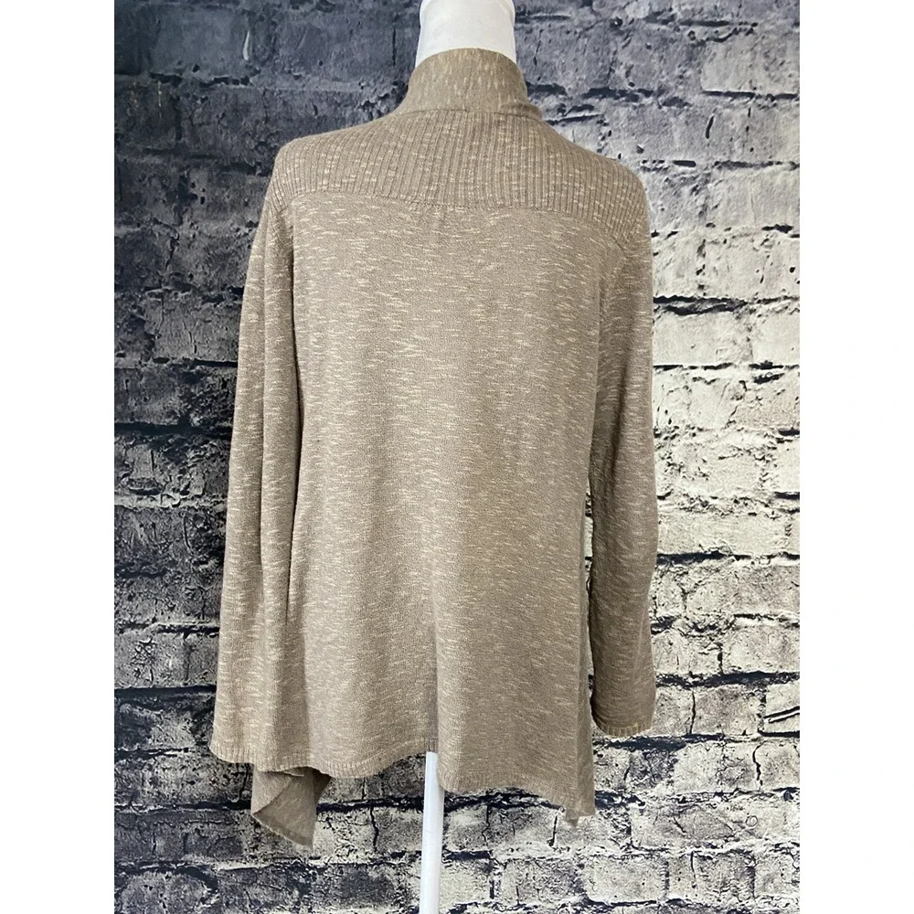 Eileen Fisher Cardigan Sweater Womens S Beige Linen Cotton Open Front Drape Knit